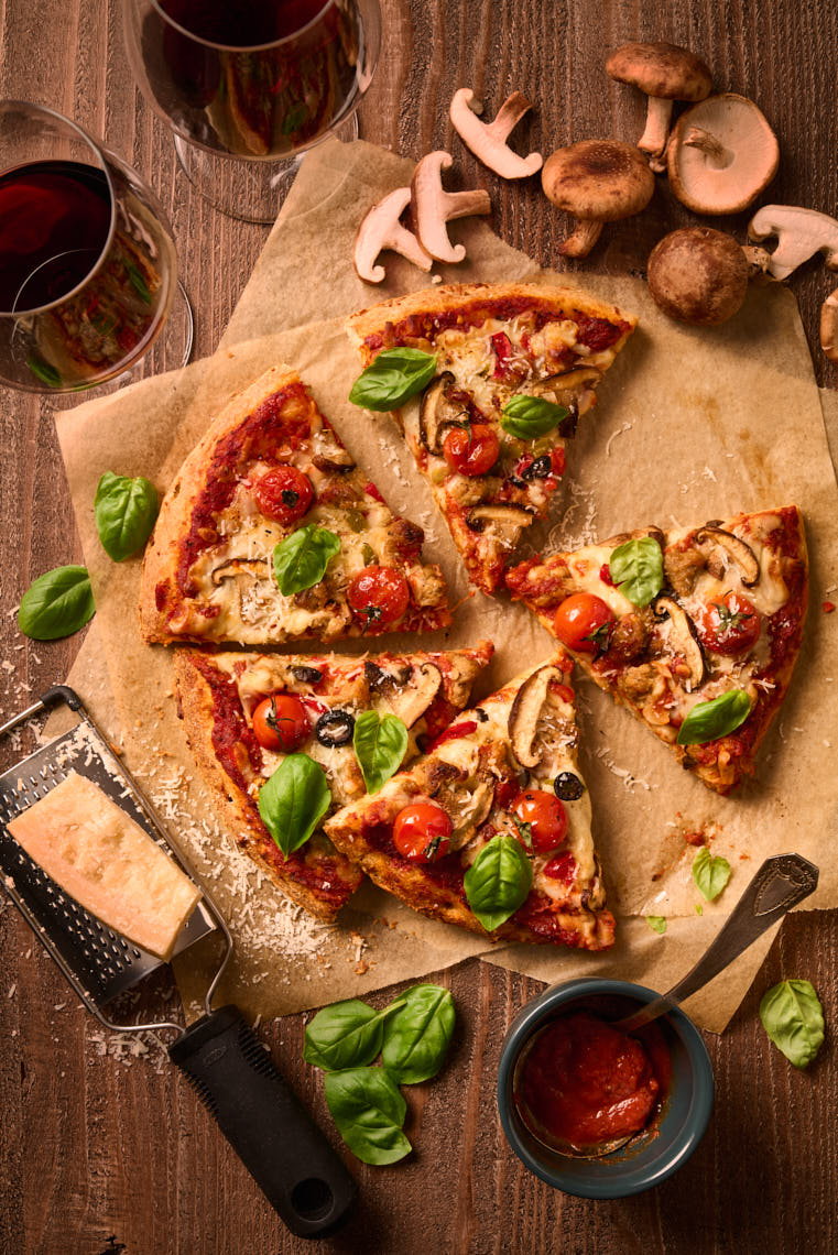 Philadelphia Food Photographer - Pizza With Mushroom, Tomato & Basil - 
